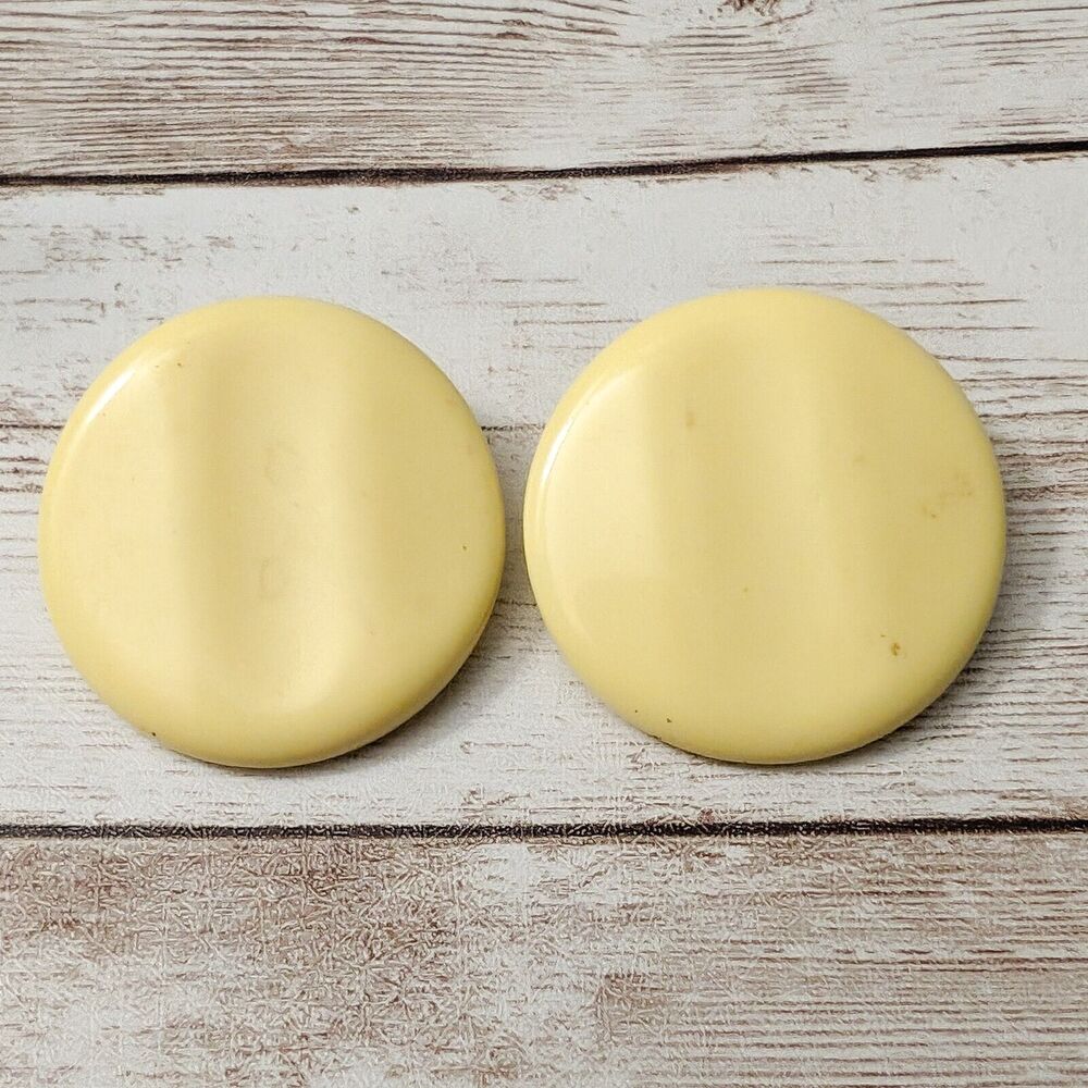 Vintage Clip On Earrings - Cream Circle with Pushed In Design 1 & 3/8"
